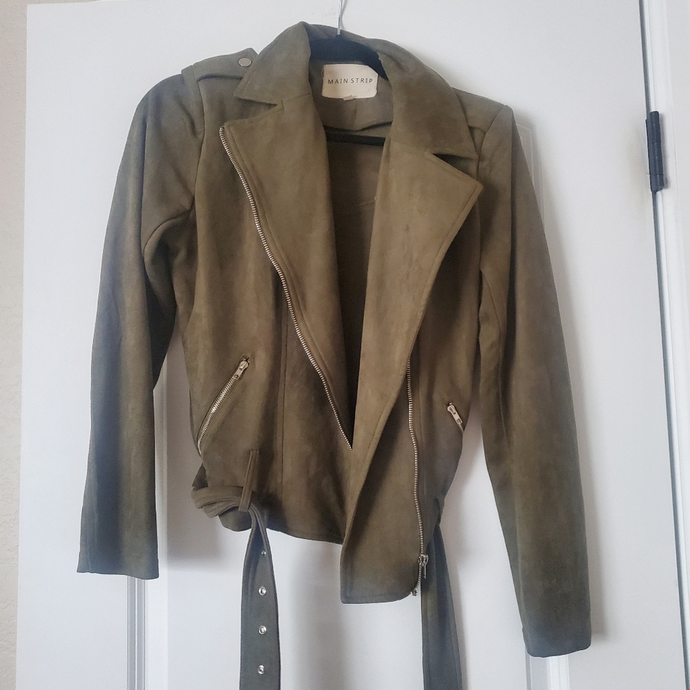 Main Strip Medium Olive Suede Moto Jacket
